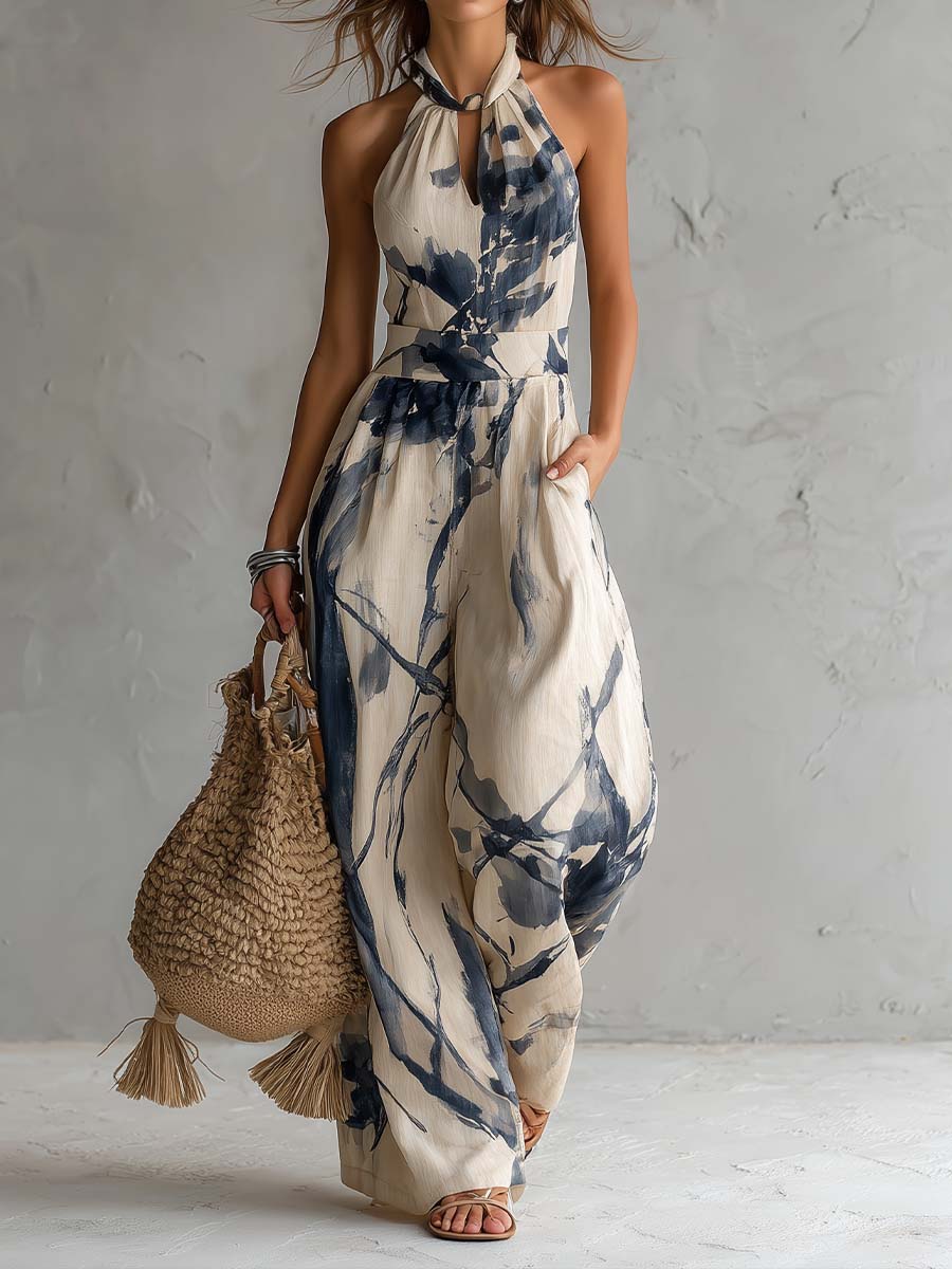 Hanabi | Jumpsuit mit Ink-Wash-Print und weitem Bein