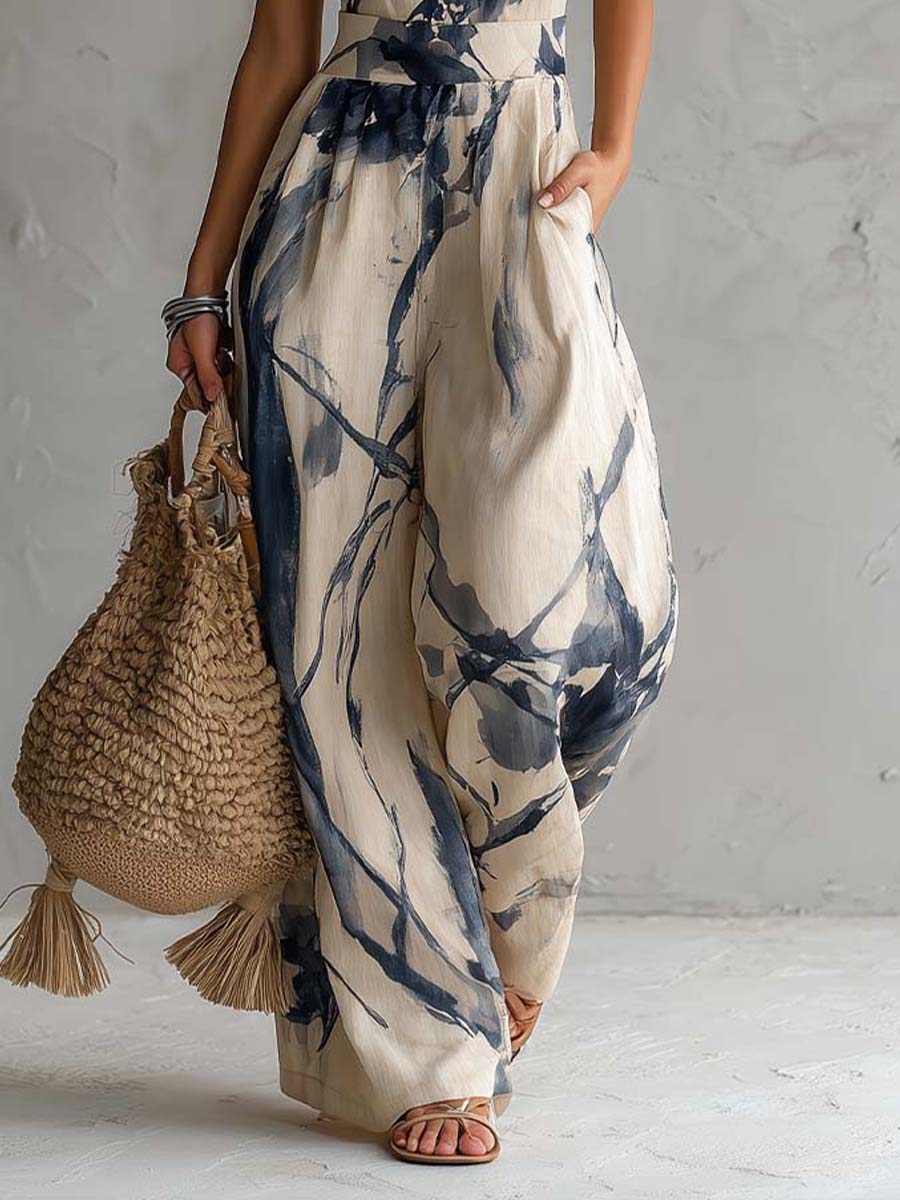 Hanabi | Jumpsuit mit Ink-Wash-Print und weitem Bein