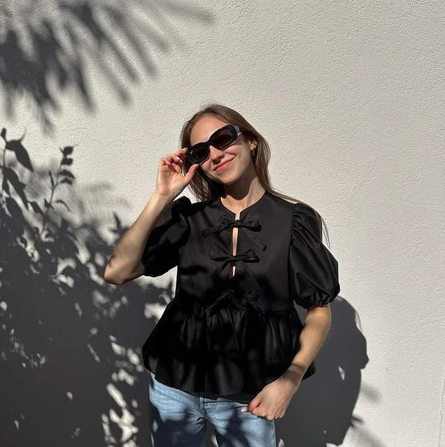 Rose | Trendige Bluse mit Leopardenmuster und Puffärmeln