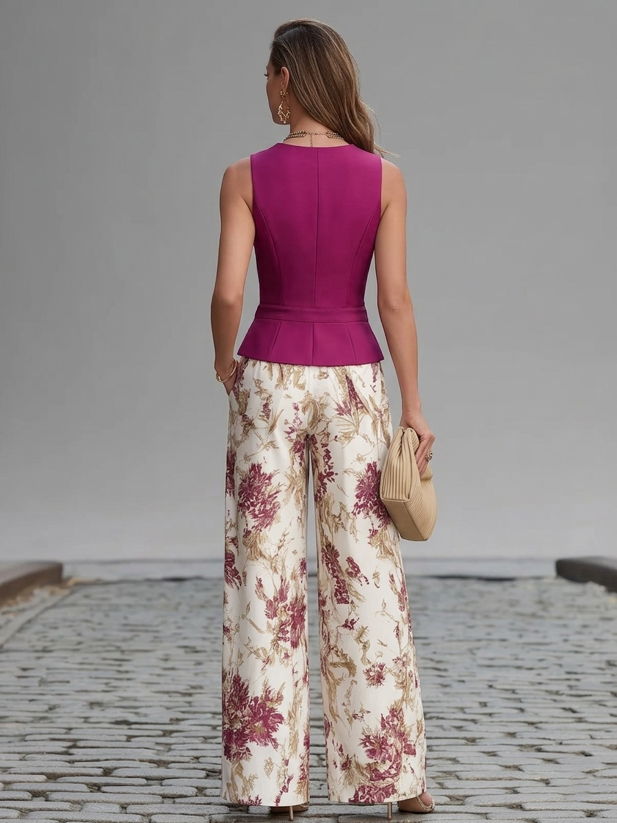 Beatrix™ | Tailliertes Westen-Set mit floraler Hose