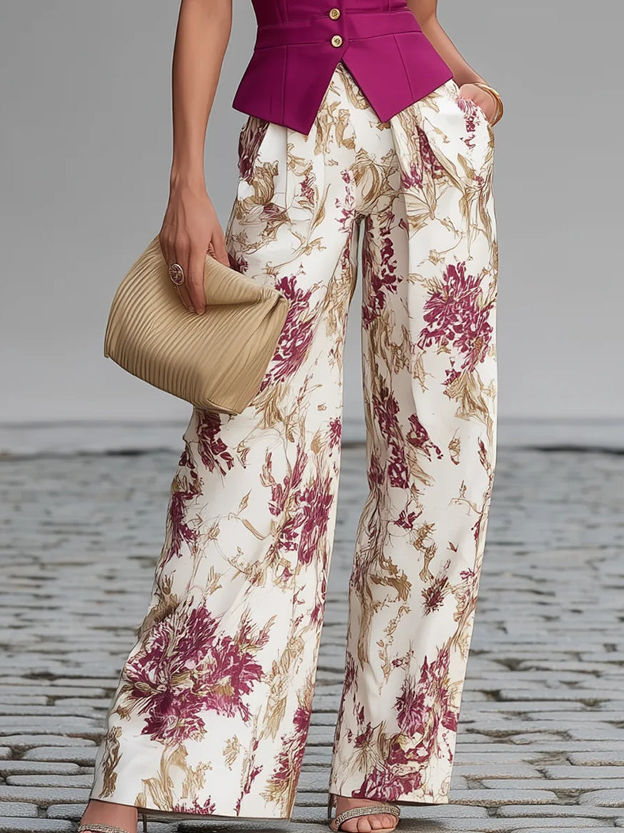 Beatrix™ | Tailliertes Westen-Set mit floraler Hose