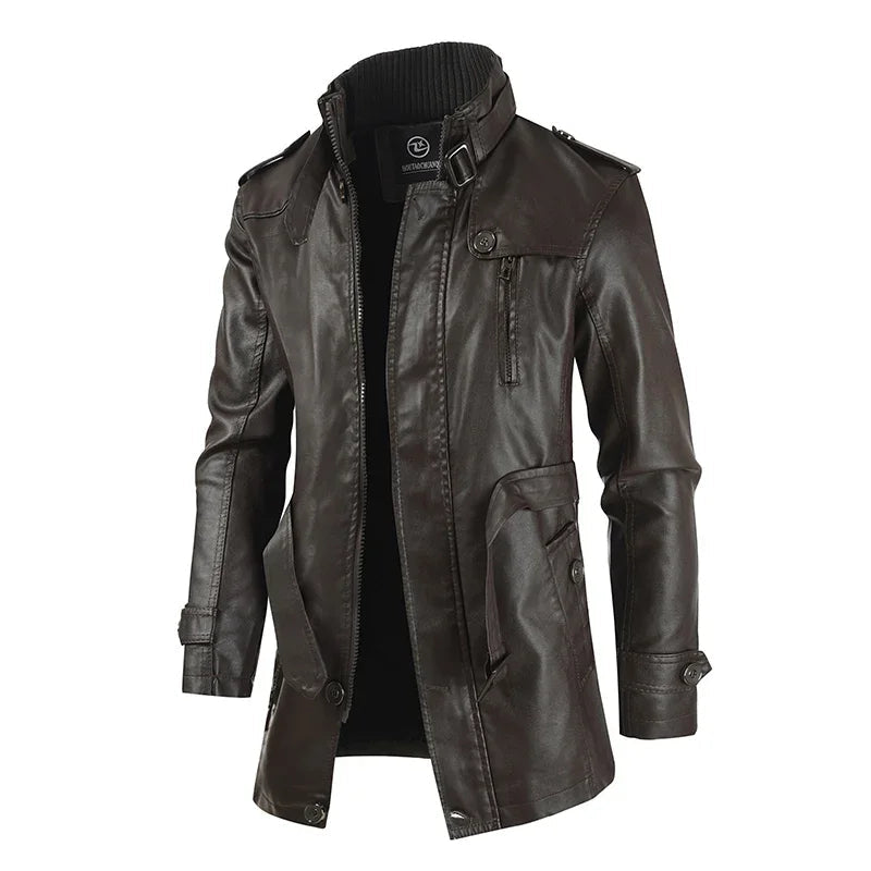 Matthias-Leon® | Elegante lange Motorradlederjacke