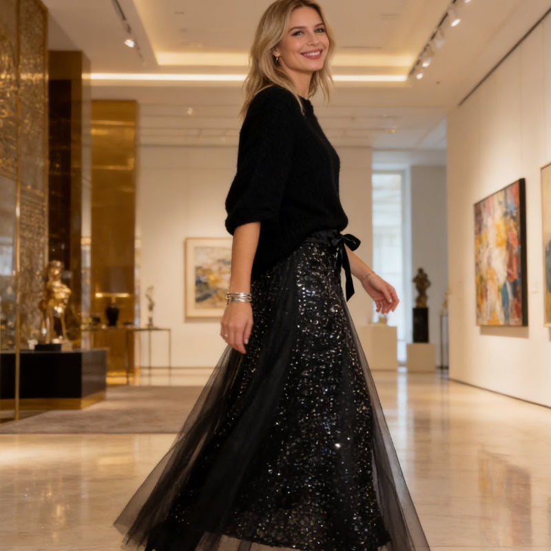 Elara™ – Glänzendes Top & Tüllrock Set