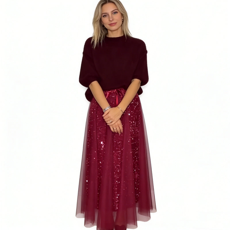 Elara™ – Glänzendes Top & Tüllrock Set