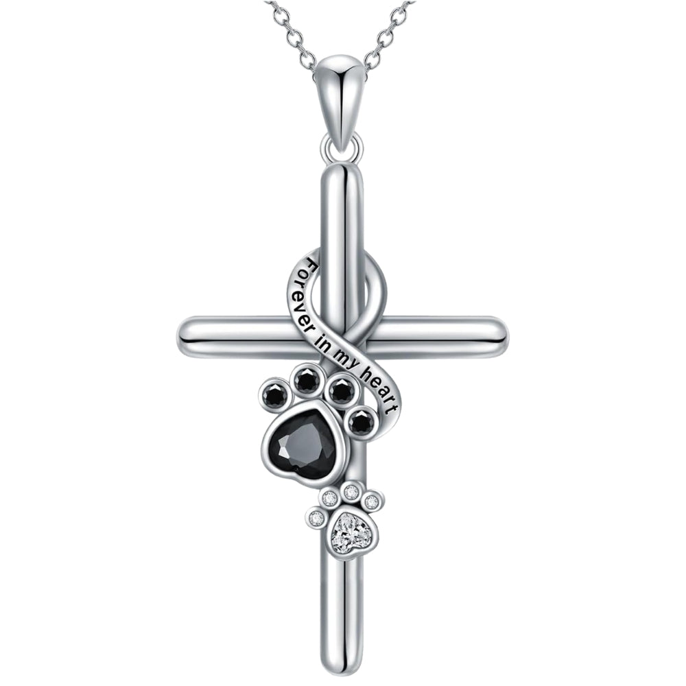 Halskette mit Tatze und Kreuz in Silber