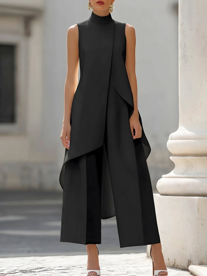 Asymmetrisches, ärmelloses Oberteil und Hose mit weitem Bein