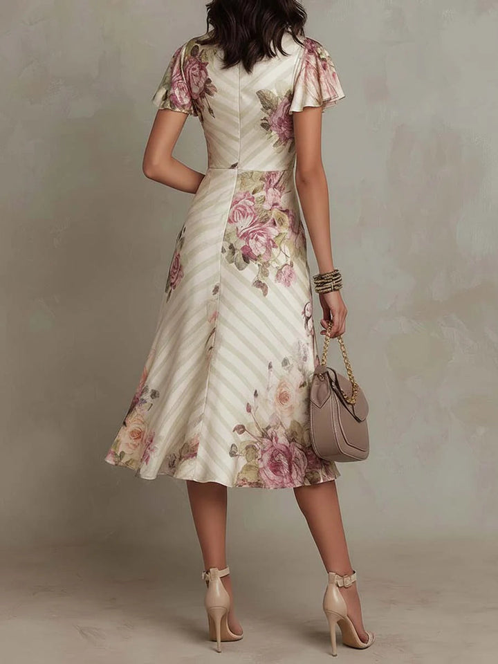 Alba™ | Elegantes Midikleid aus Retro-Satin mit Blumenmuster