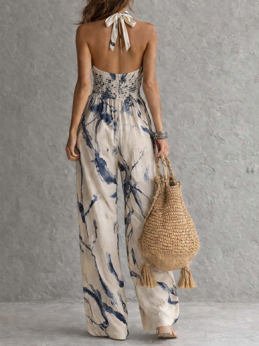 Hanabi | Jumpsuit mit Ink-Wash-Print und weitem Bein