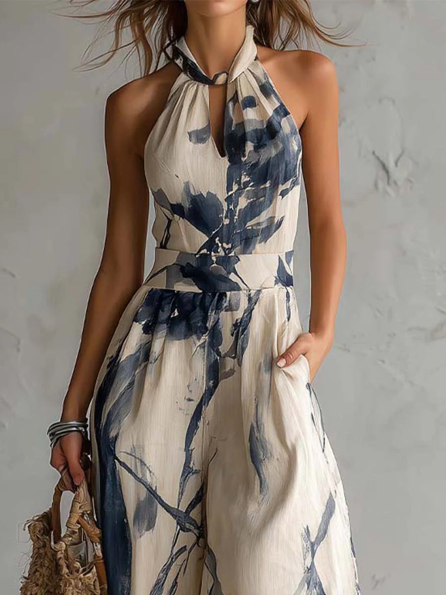 Hanabi | Jumpsuit mit Ink-Wash-Print und weitem Bein