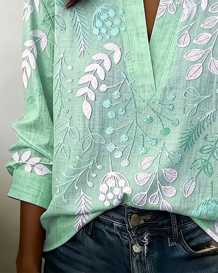 Bluse mit Blumendruck und hohem Kragen