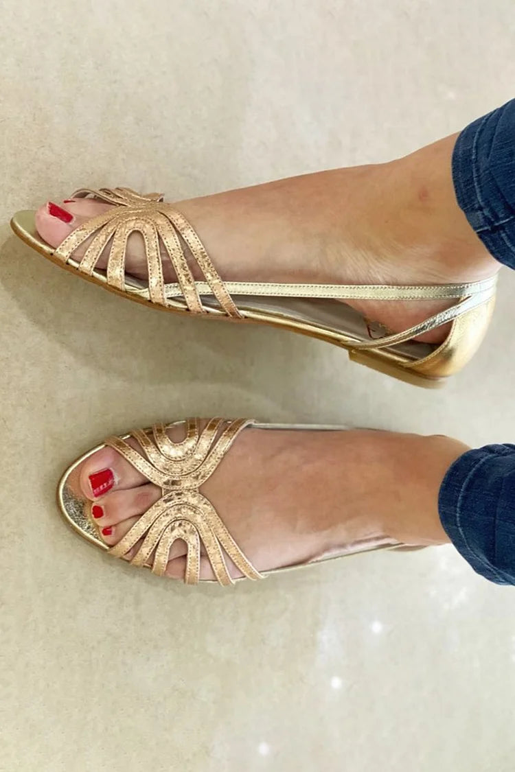 Sandalen mit offener Spitze und metallischem Glanz