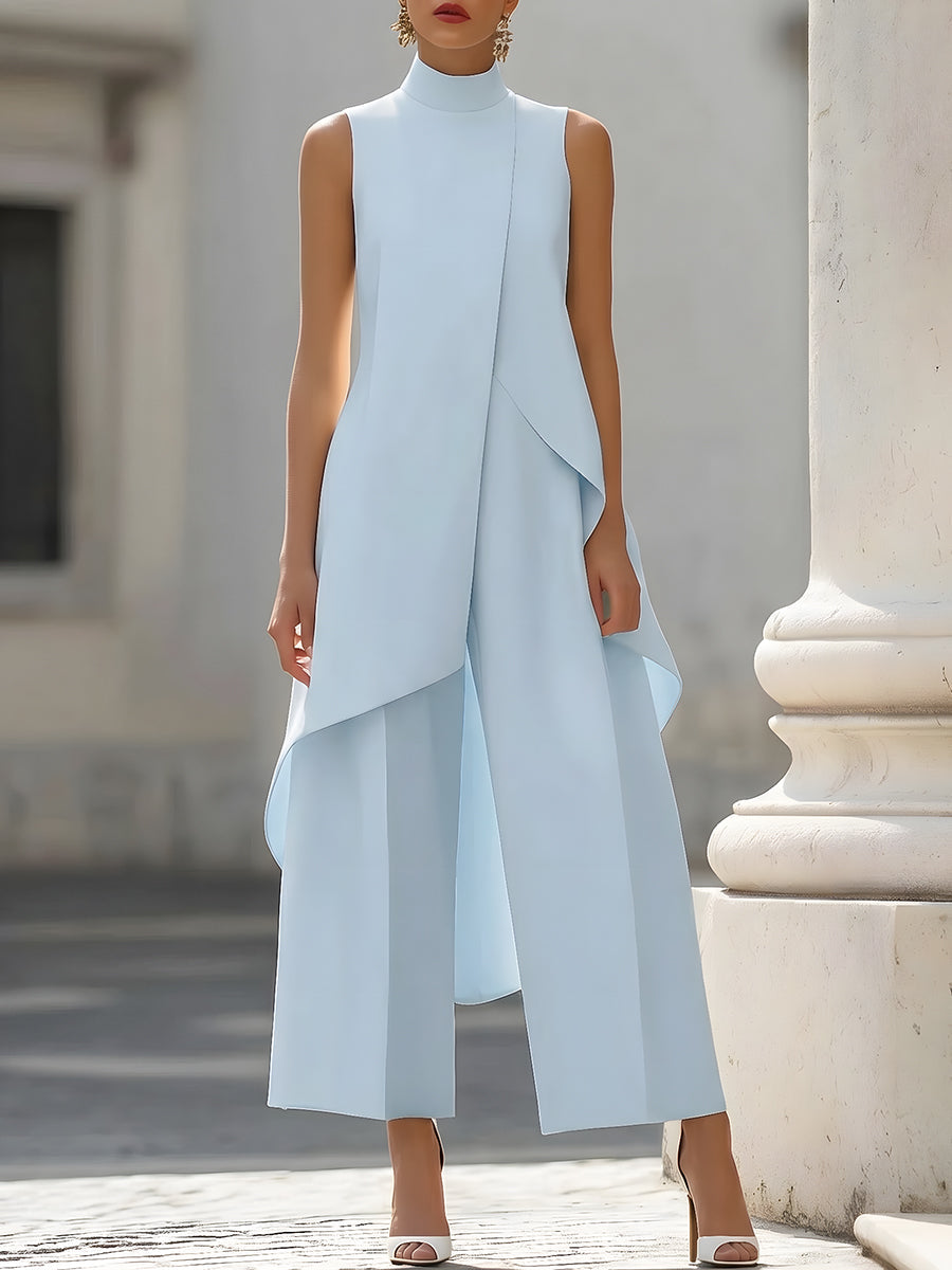 Asymmetrisches, ärmelloses Oberteil und Hose mit weitem Bein