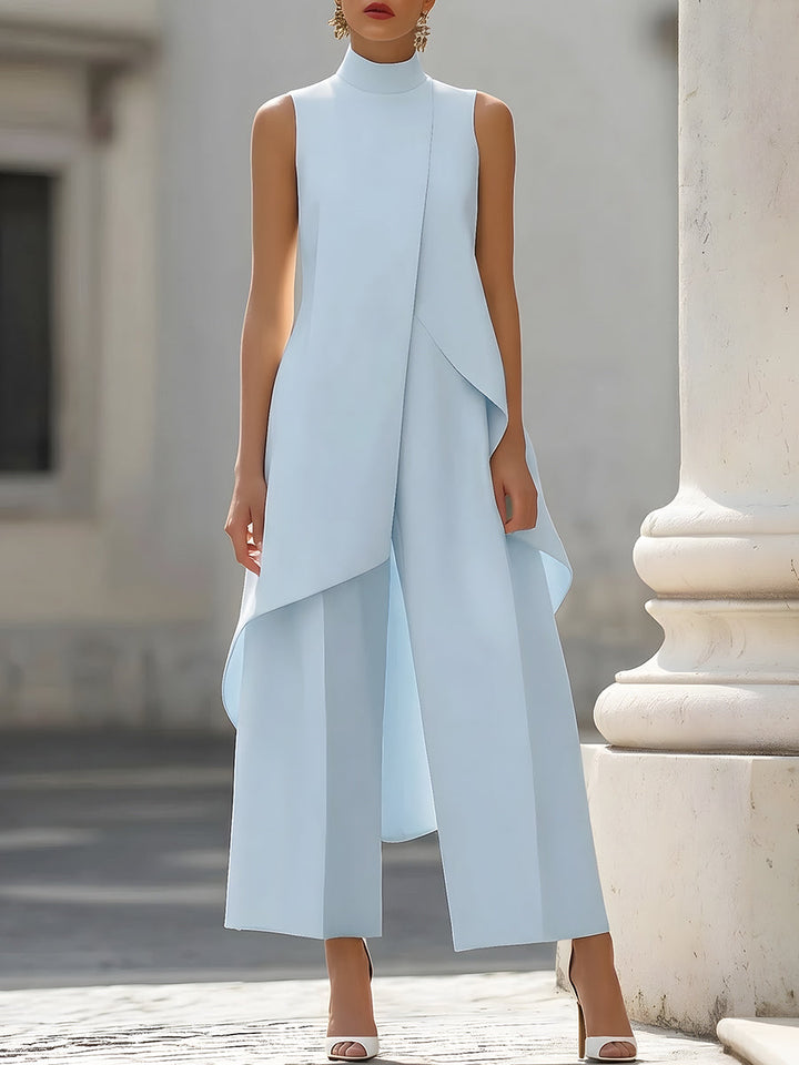 Asymmetrisches, ärmelloses Oberteil und Hose mit weitem Bein