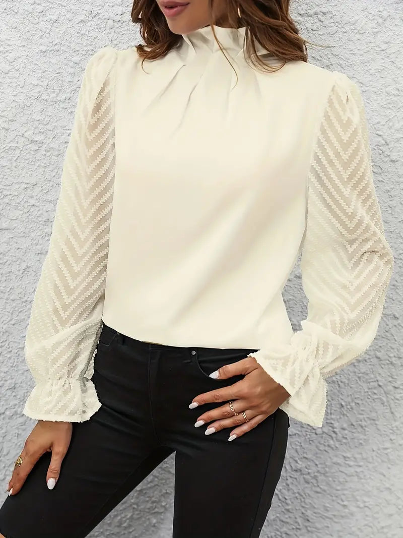 Kolbrun | Schicker plissierter top mit netzärmeln für damen