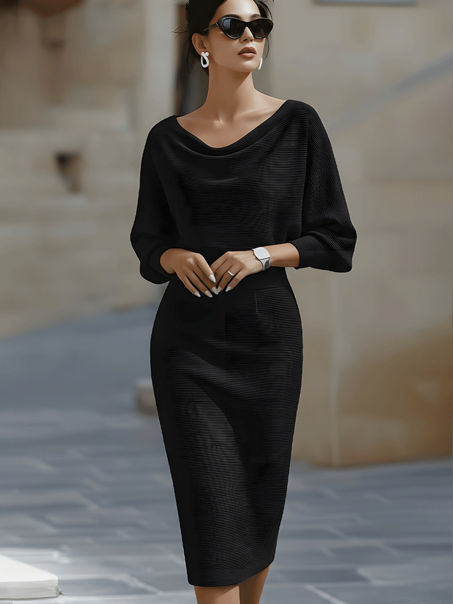 Drapiertes Midikleid mit Fledermausärmeln