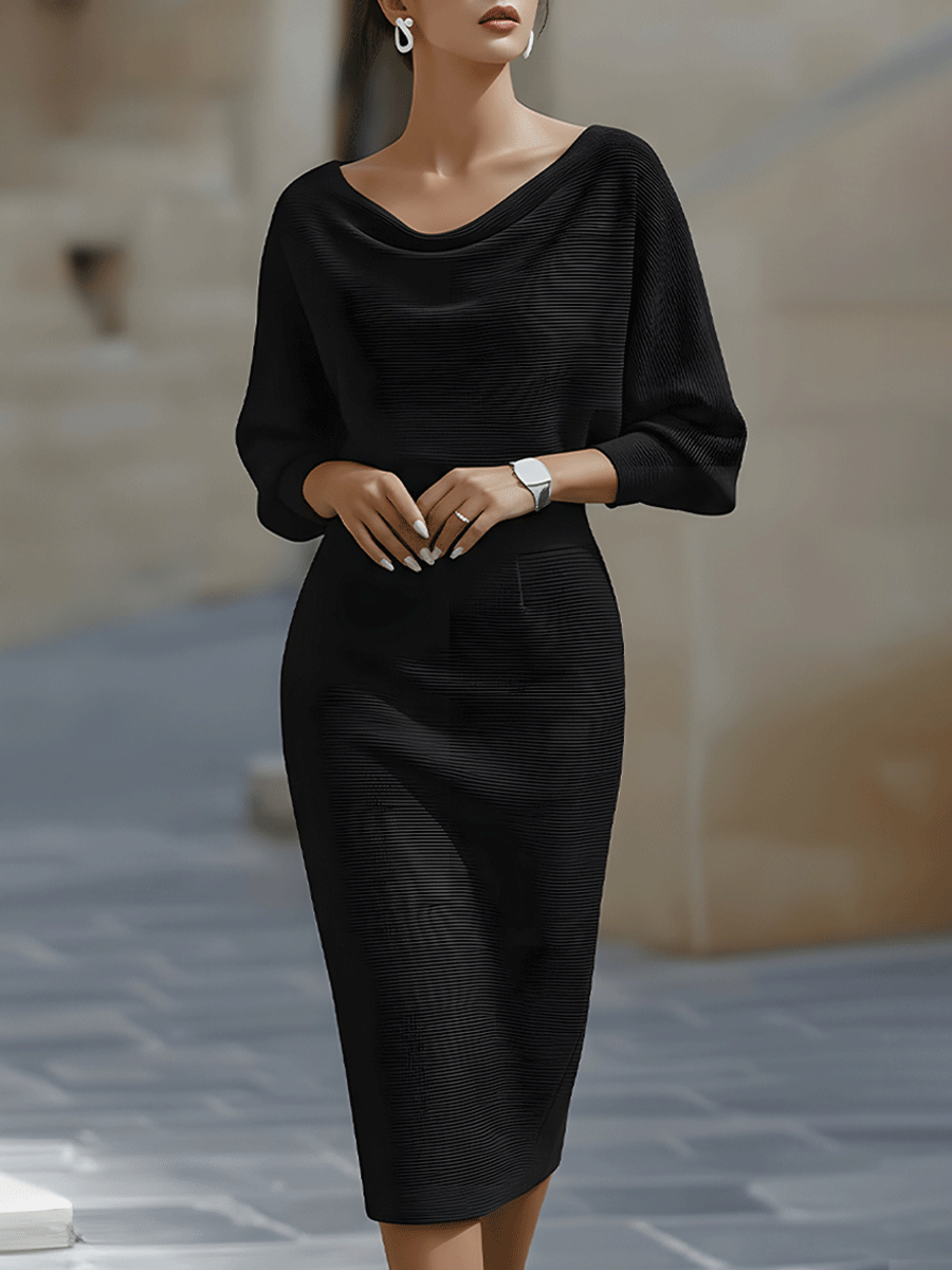 Drapiertes Midikleid mit Fledermausärmeln
