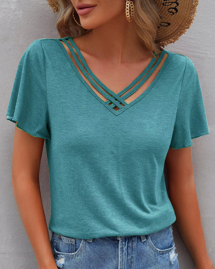 Einfarbiges T-Shirt mit Ausschnitt