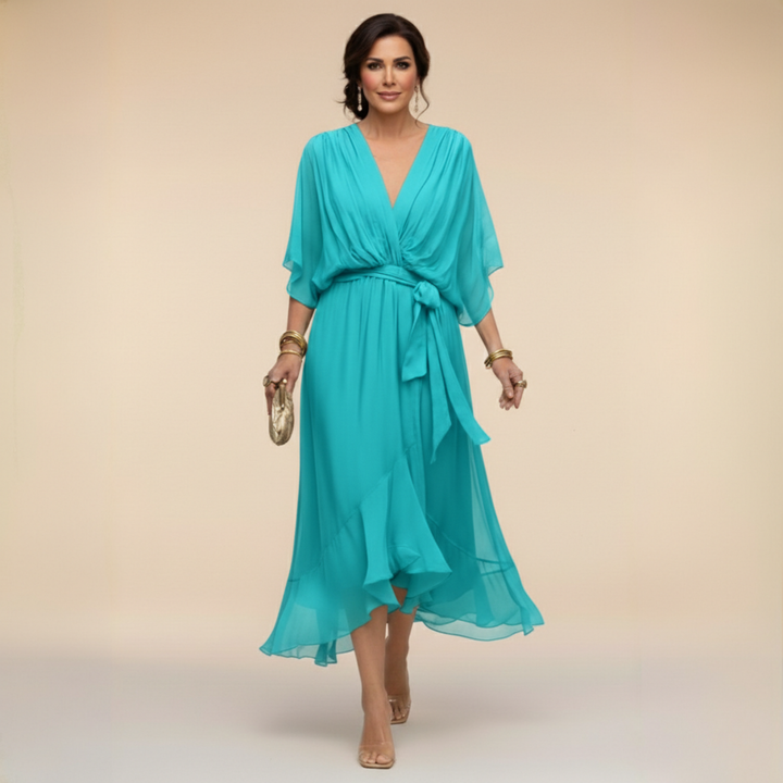 Sarah™ | Sandra Chiffon Kleid mit V-Ausschnitt