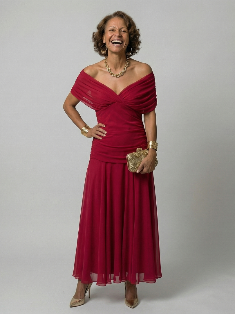 Calen | Off-Shoulder-Midi-Kleider mit fließendem Schnitt
