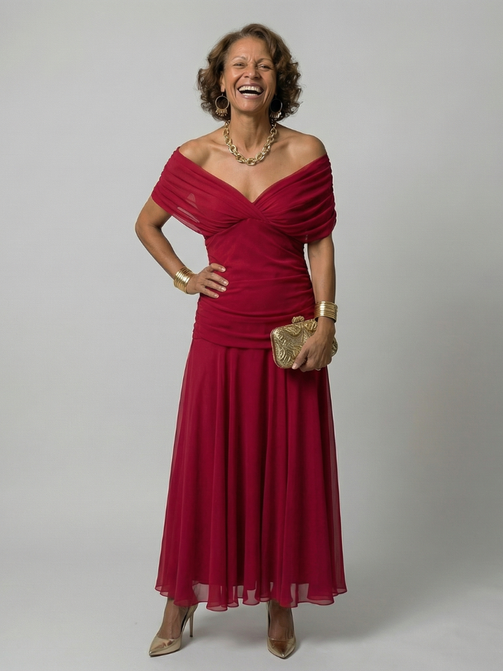 Calen | Off-Shoulder-Midi-Kleider mit fließendem Schnitt
