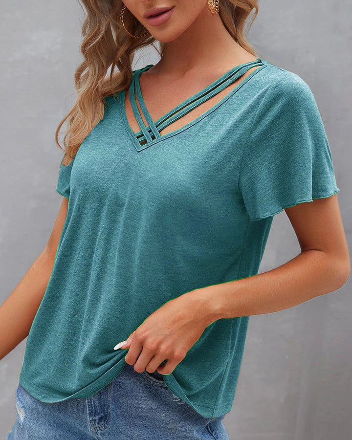 Einfarbiges T-Shirt mit Ausschnitt