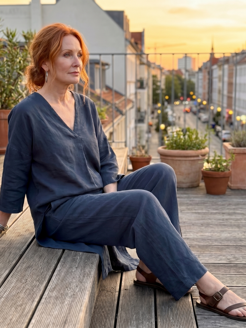 Onyx | Set aus locker sitzendem Tunika-Oberteil und Hose mit weitem Bein
