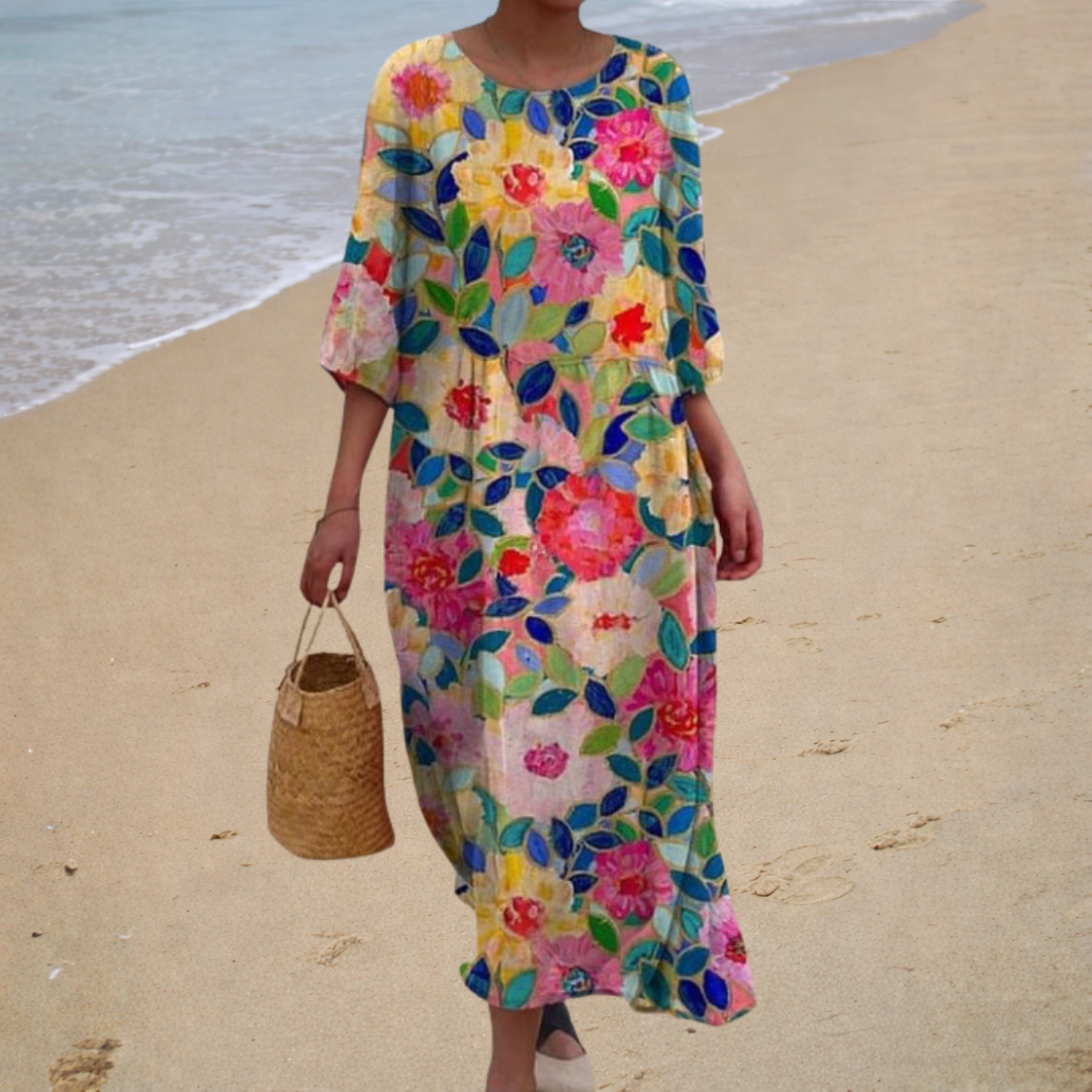 Aurélie | Strahlendes langes Kleid mit Blumenmuster