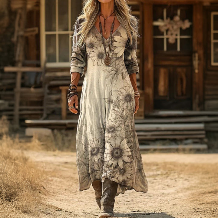 Evelyn | Vintage-inspiriertes langärmeliges Freizeitkleid