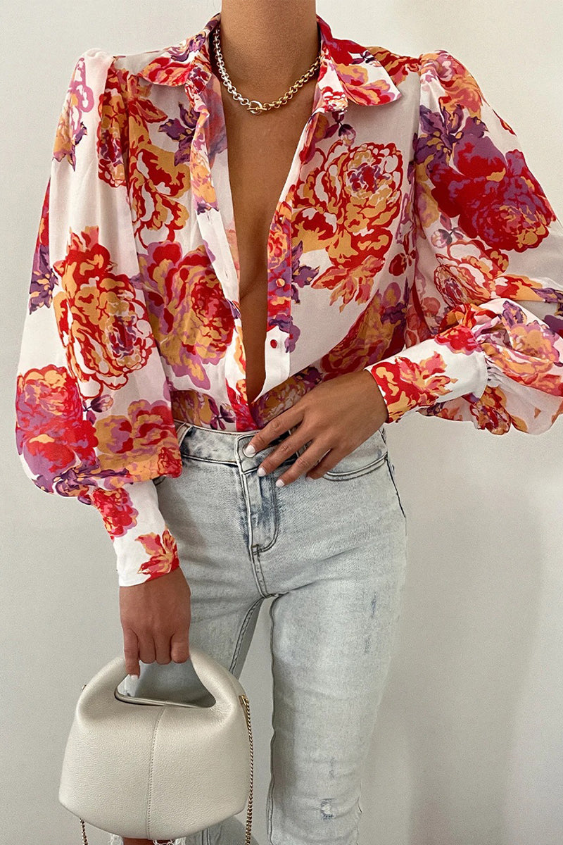 Jane | Blumenbluse mit Puffärmeln für Damen