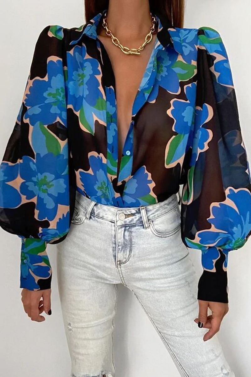 Jane | Blumenbluse mit Puffärmeln für Damen