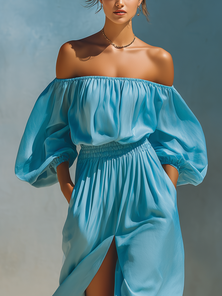 Hellblaues Off-Shoulder Maxikleid