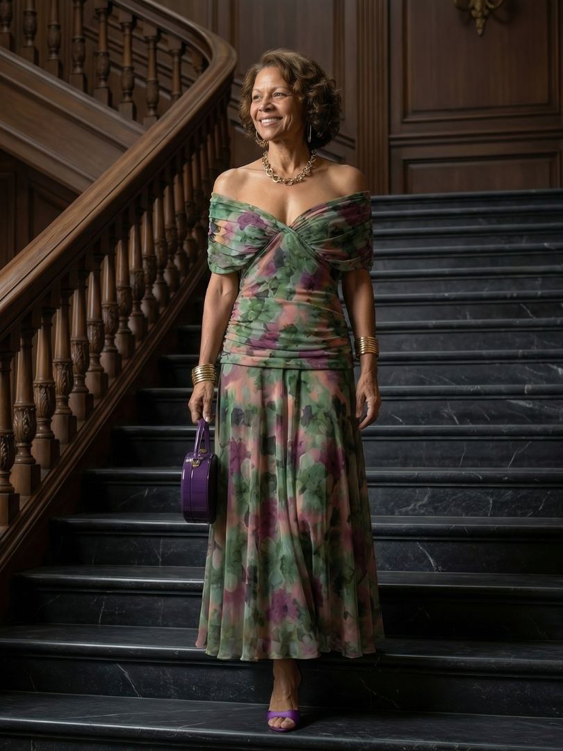 Calen | Off-Shoulder-Midi-Kleider mit fließendem Schnitt