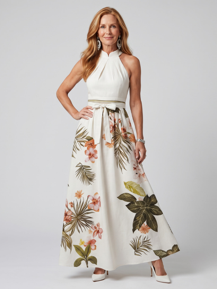 Meadow | Drapierte Halterung Botanical Panel Maxikleid