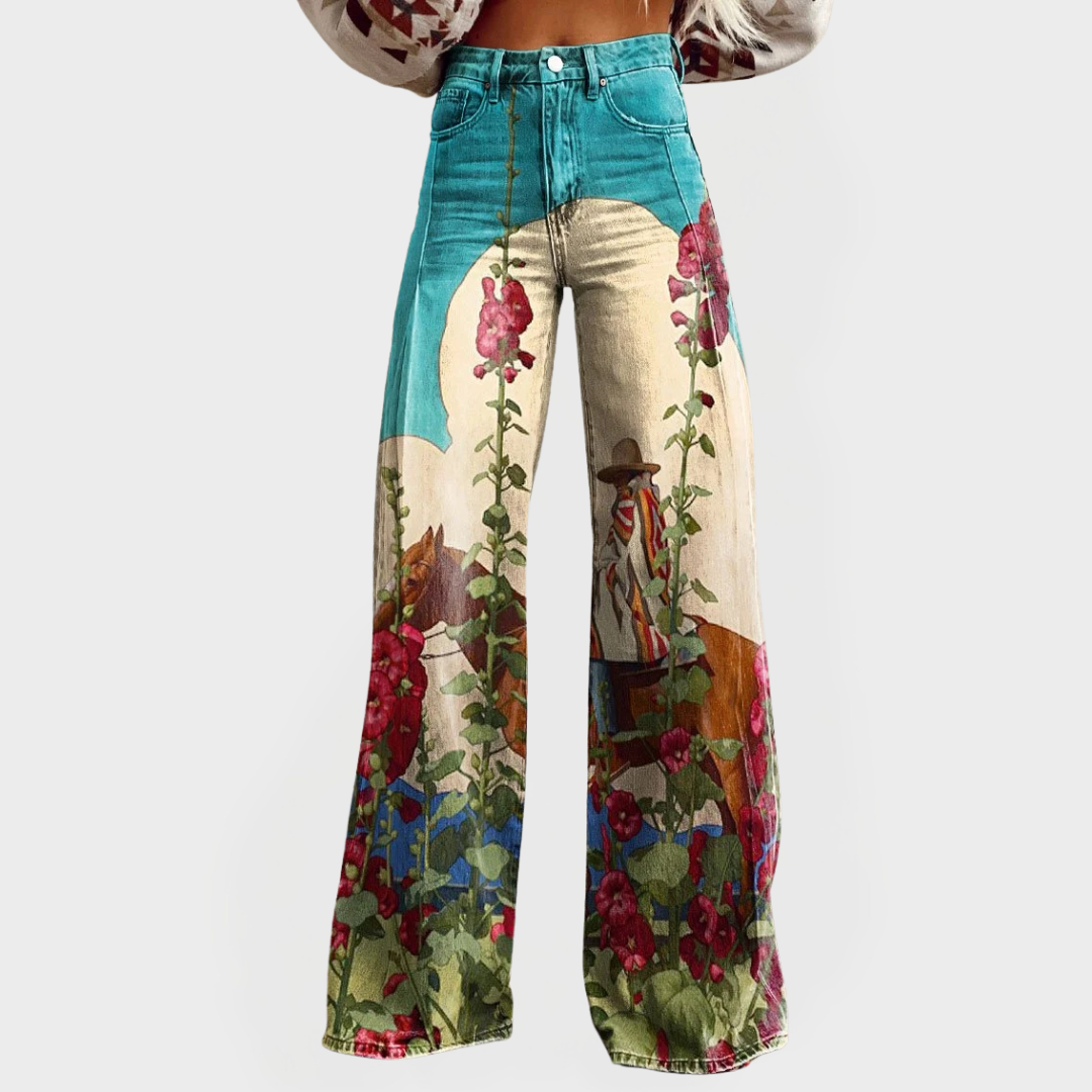 Stylische Jeans mit Blumendesign und weitem Bein