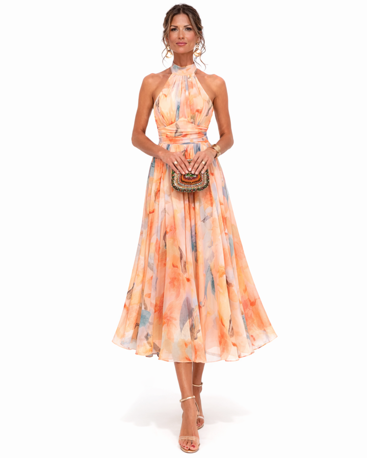 Aurora | Kleid mit Neckholder und Aquarelldruck
