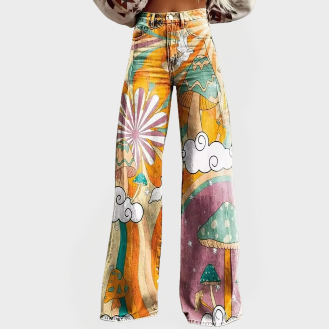 Jeans mit psychedelischem Pilzdesign