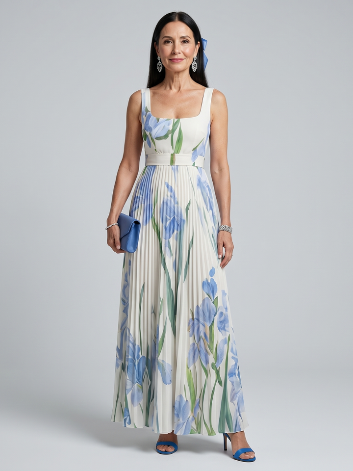 Ophelia | Ärmelloses Midikleid mit Blumenmuster und quadratischem Ausschnitt