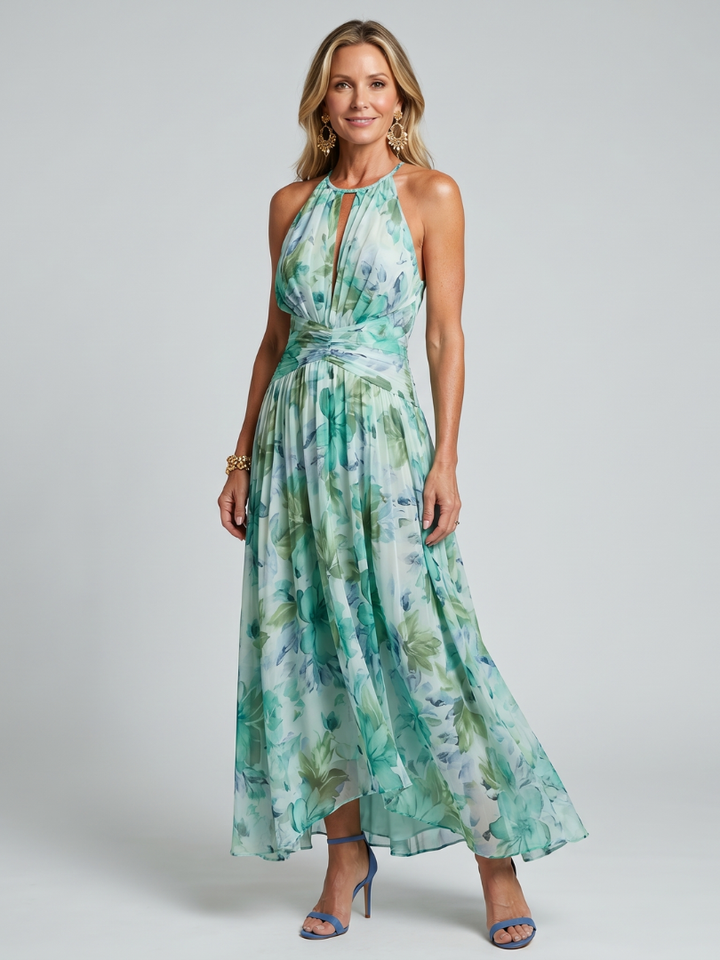 Portia | Plissierter Träger Weiches Blumenmuster Midikleid