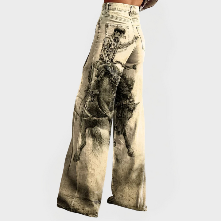 Stylische Jeans mit weiten Beinen und Mustern