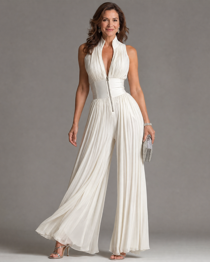 Zakira | Plissierter Neckholder-Jumpsuit mit weitem Bein