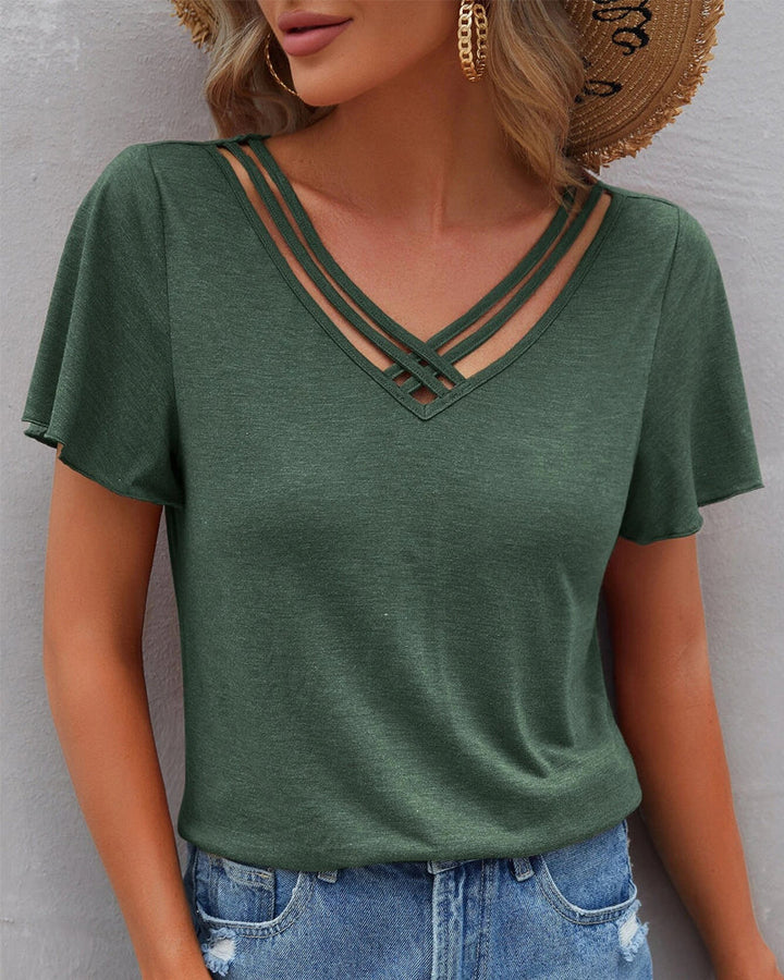 Einfarbiges T-Shirt mit Ausschnitt