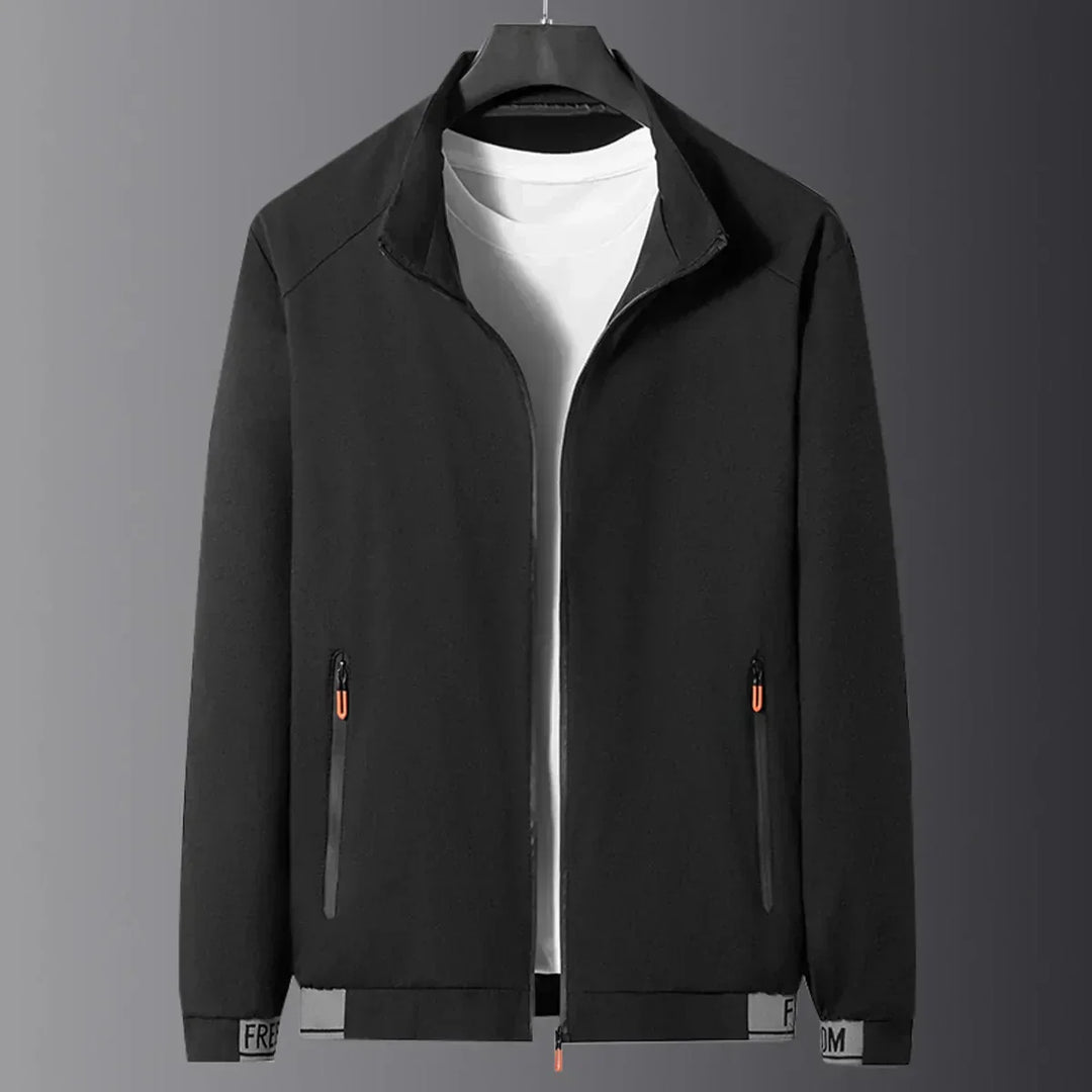 Mateo - winddichte schwarze Herren-Zwischenjacke mit Stehkragen