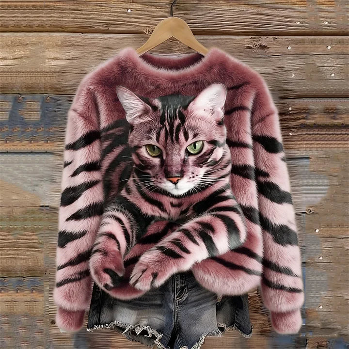 Jules – Weiches Sweatshirt mit Tigerstreifen &amp; Tabby-Katzenmotiv