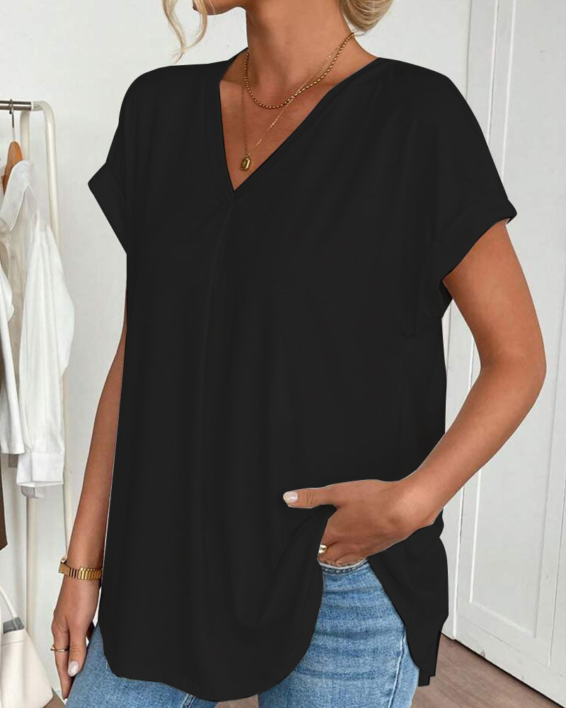 Kurzärmeliges T-Shirt mit einfarbigem Patchwork