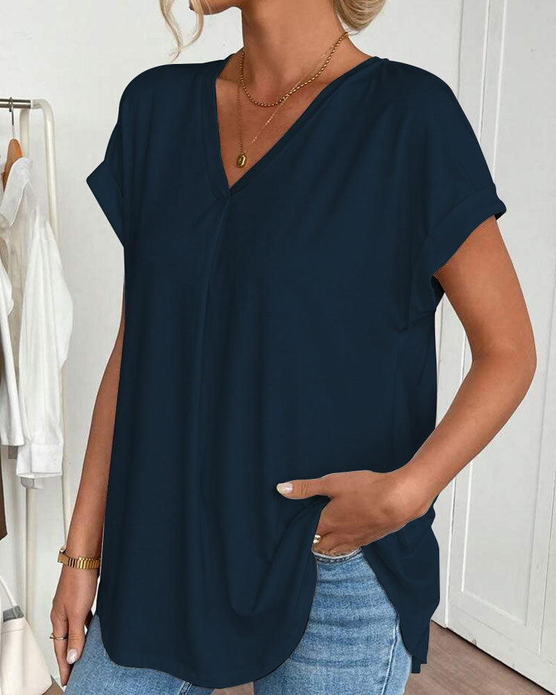 Kurzärmeliges T-Shirt mit einfarbigem Patchwork