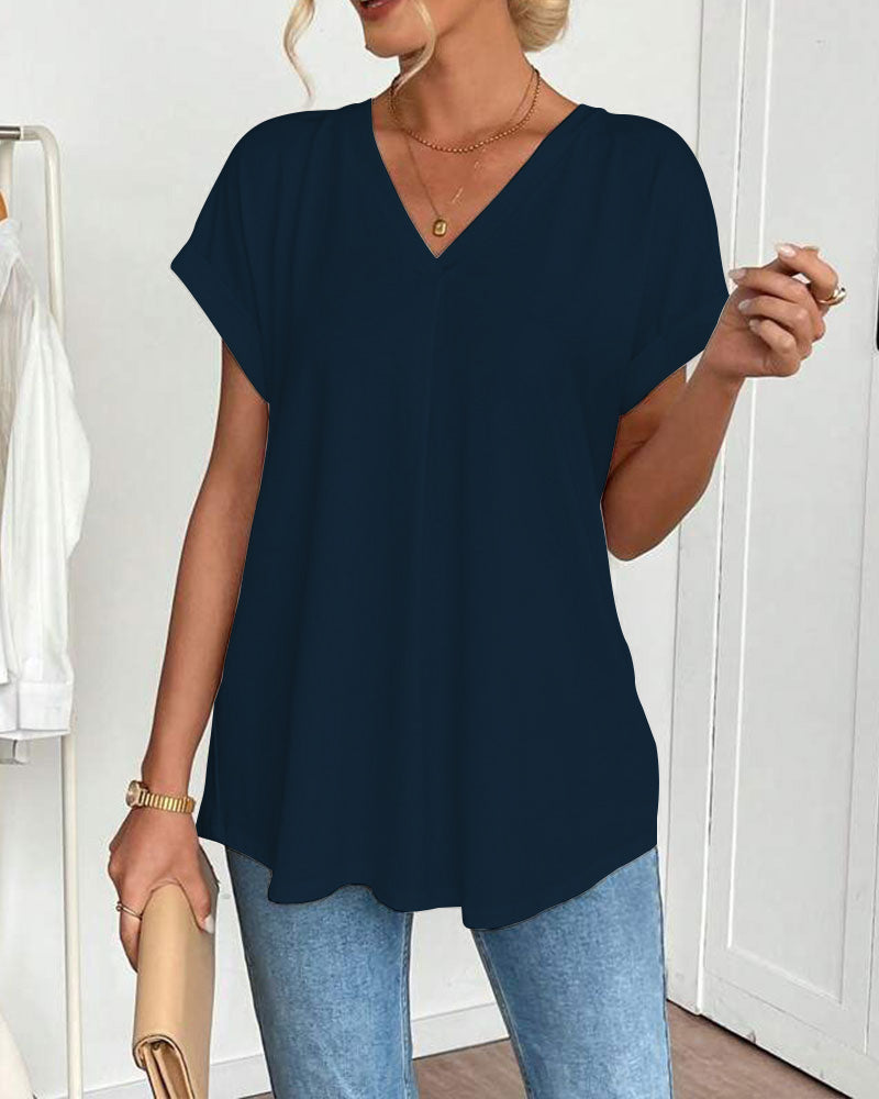 Kurzärmeliges T-Shirt mit einfarbigem Patchwork