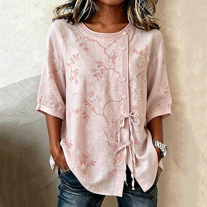 Diane | Bluse mit rosa Blattmuster