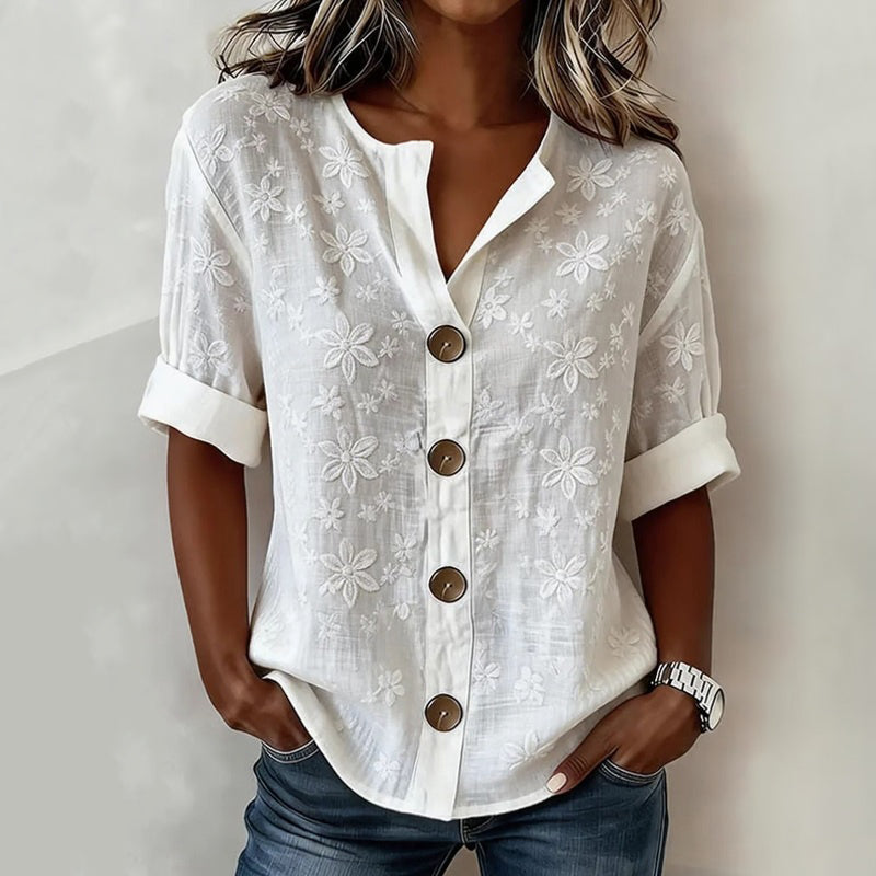 Deborah | Weiße Bluse mit Blumenmuster