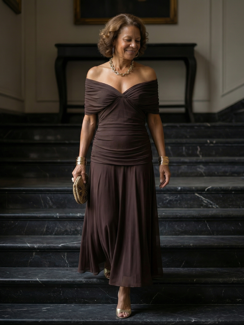 Calen | Off-Shoulder-Midi-Kleider mit fließendem Schnitt