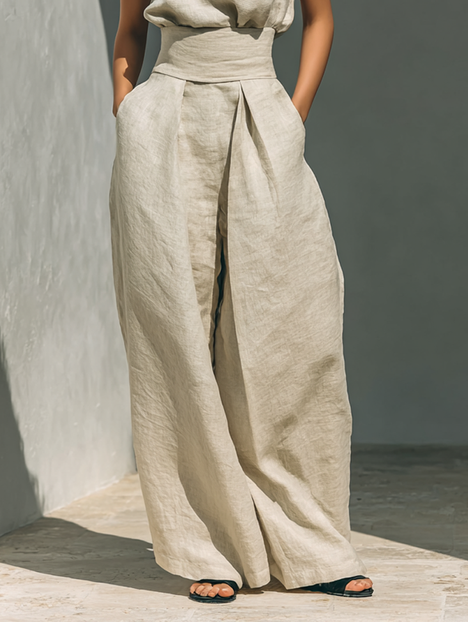 Maria - Komplett mit Oberteil und weiter Hose aus Baumwolle und Leinen für Frauen